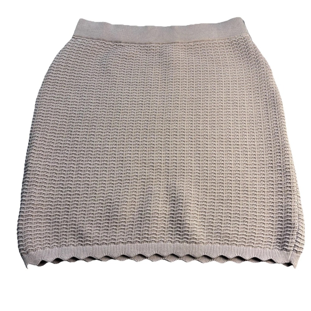 NWT Rachel Zoe Women XL Taupe Scalloped Knit Crochet Mini Skirt Boho Chic - Picture 3 of 7
